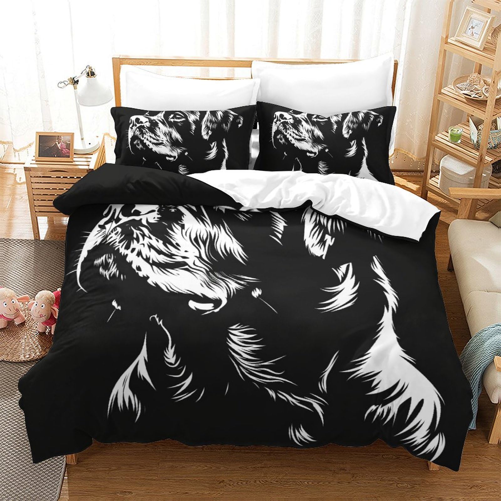 Housse de couette chien Rowena en microfibre douce avec 2 taies d'oreiller 200x200 cm