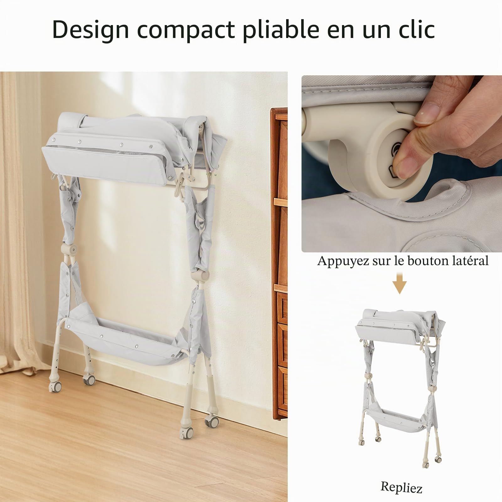 LIFEZEAL Table à Langer Pliante avec Roues Universelles, Espace de Rangement, Table Langer Bébé 0-6 Mois avec Charge de 11 KG, Tissu Hydrofuge, Oléofuge et Anti-taches, Gris