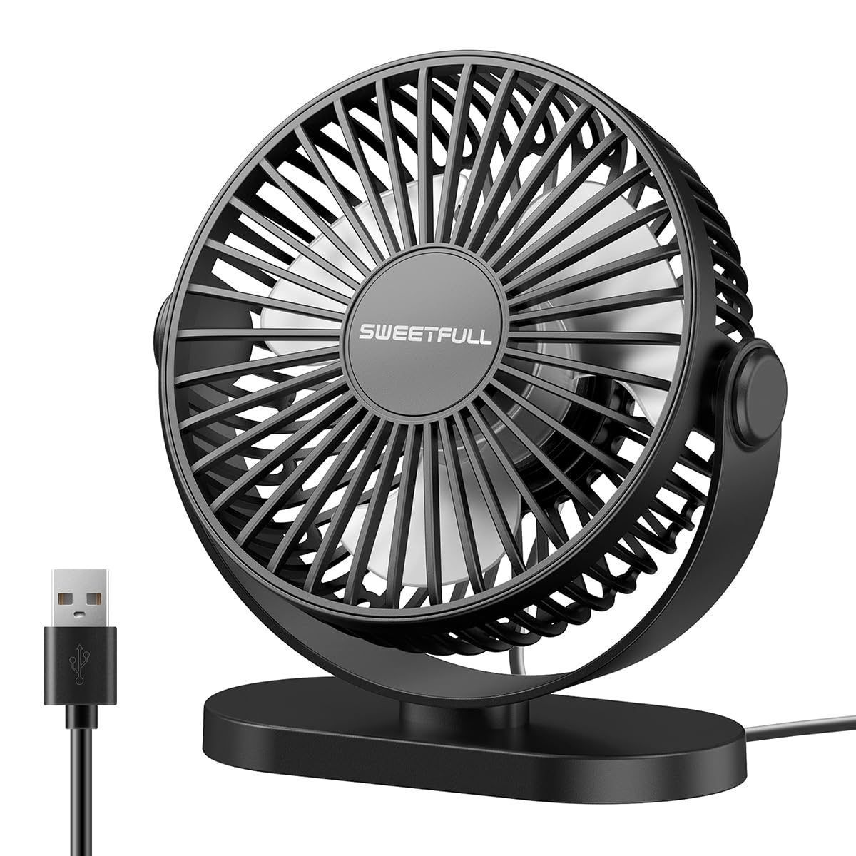 Mini Ventilatore da Scrivania USB, Piccolo Silenzioso 3 Velocità Rotazione a 360° Regolabile 12.7 cm Gadget di Raffreddamento da Tavolo per Ufficio su Scrivania (Nero)