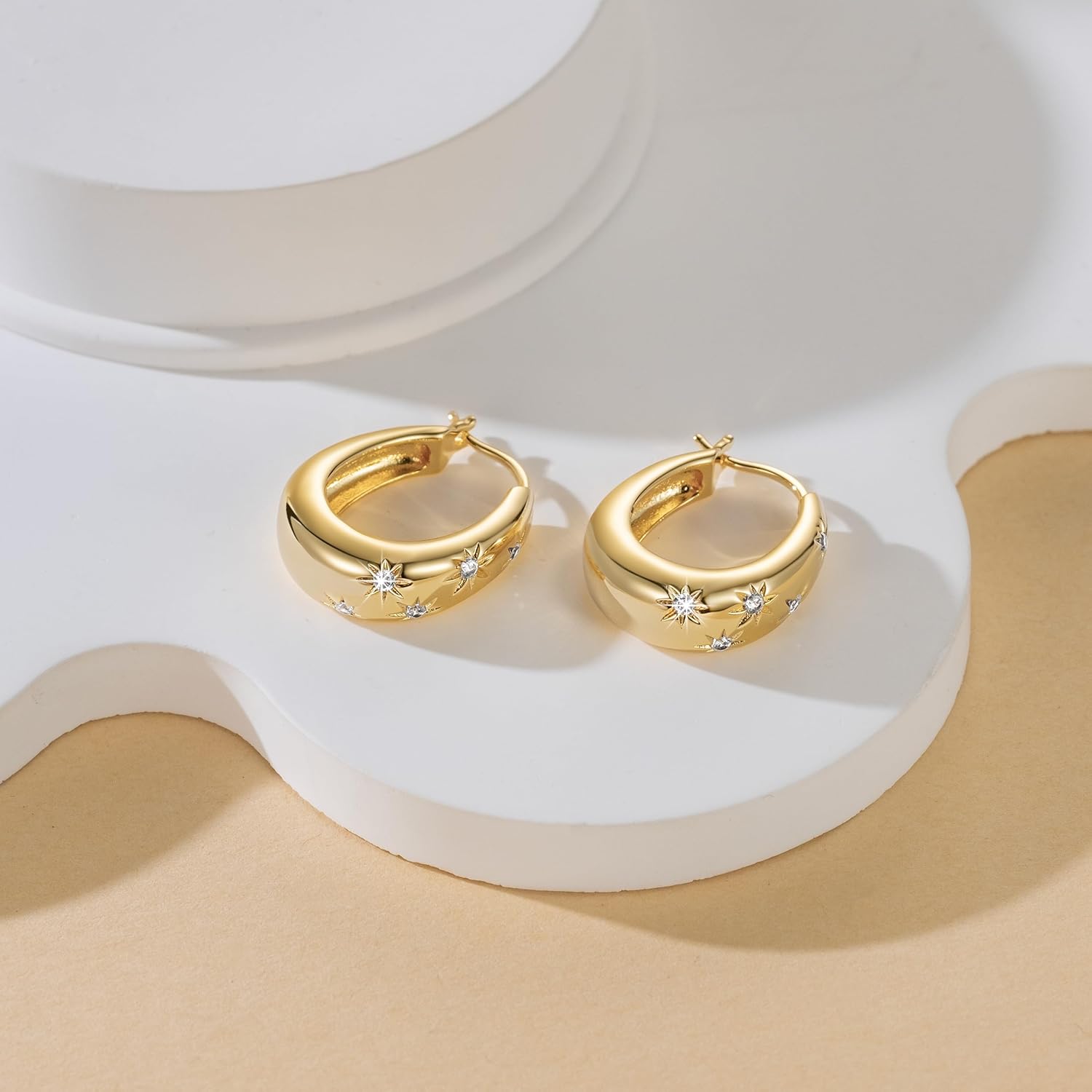 ESSIE ODILA Gold Hoop Earrings for Women 14K Gold Earrings for Women Hoop Earring for Women Hoops with Cubic Zirconia Radiating Enchanting Sparkle Chunky Hoops Earring for Women Trendy 23mm - Image 8