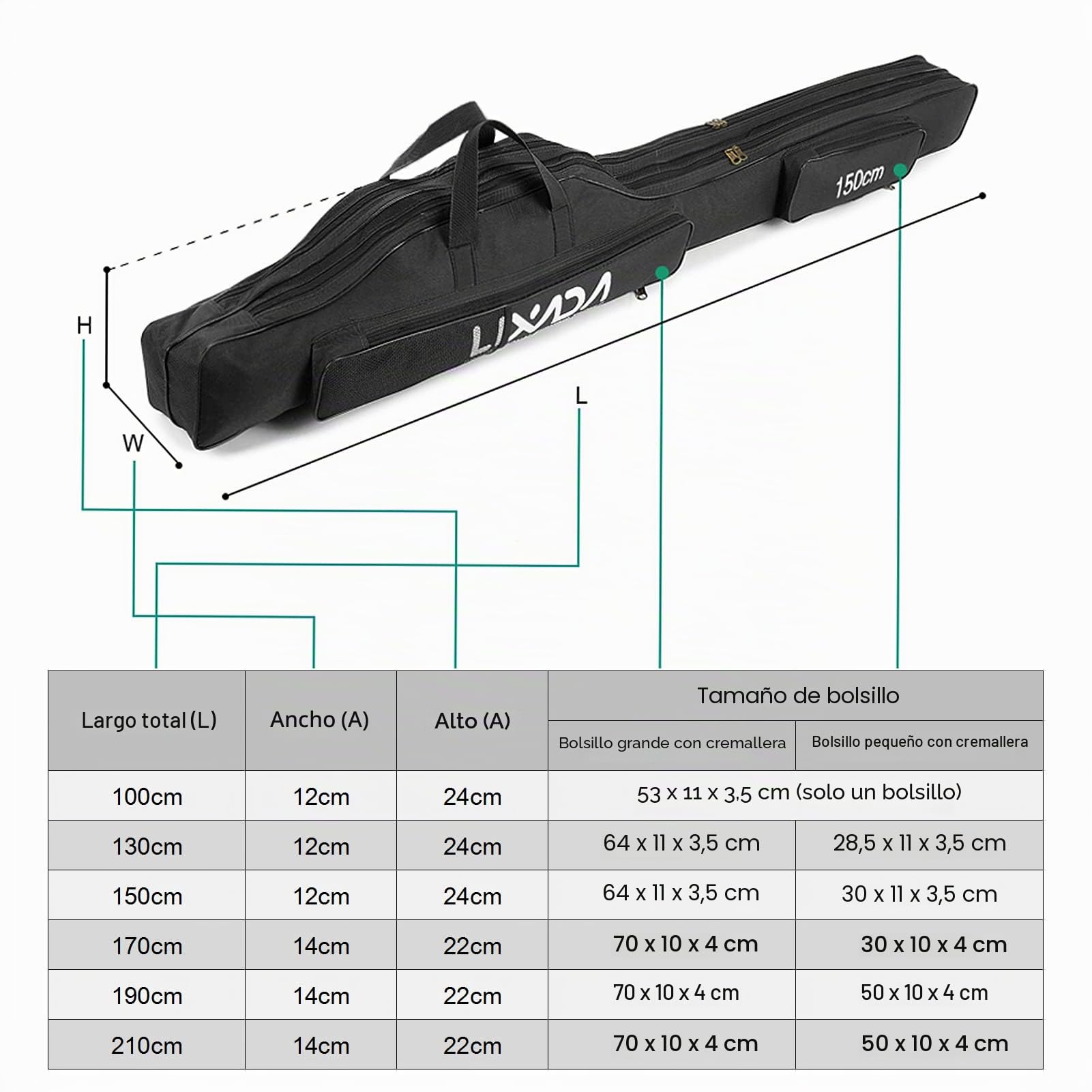 210 cm Bolsa de Pesca Portátil Plegable Caña de Pescar Bolsa de Carrete Caña de Pescar Equipo Aparejos Herramienta Estuche de Transporte Bolsa de Viaje Bolsa de Almacenamiento Organizador,Bolsa