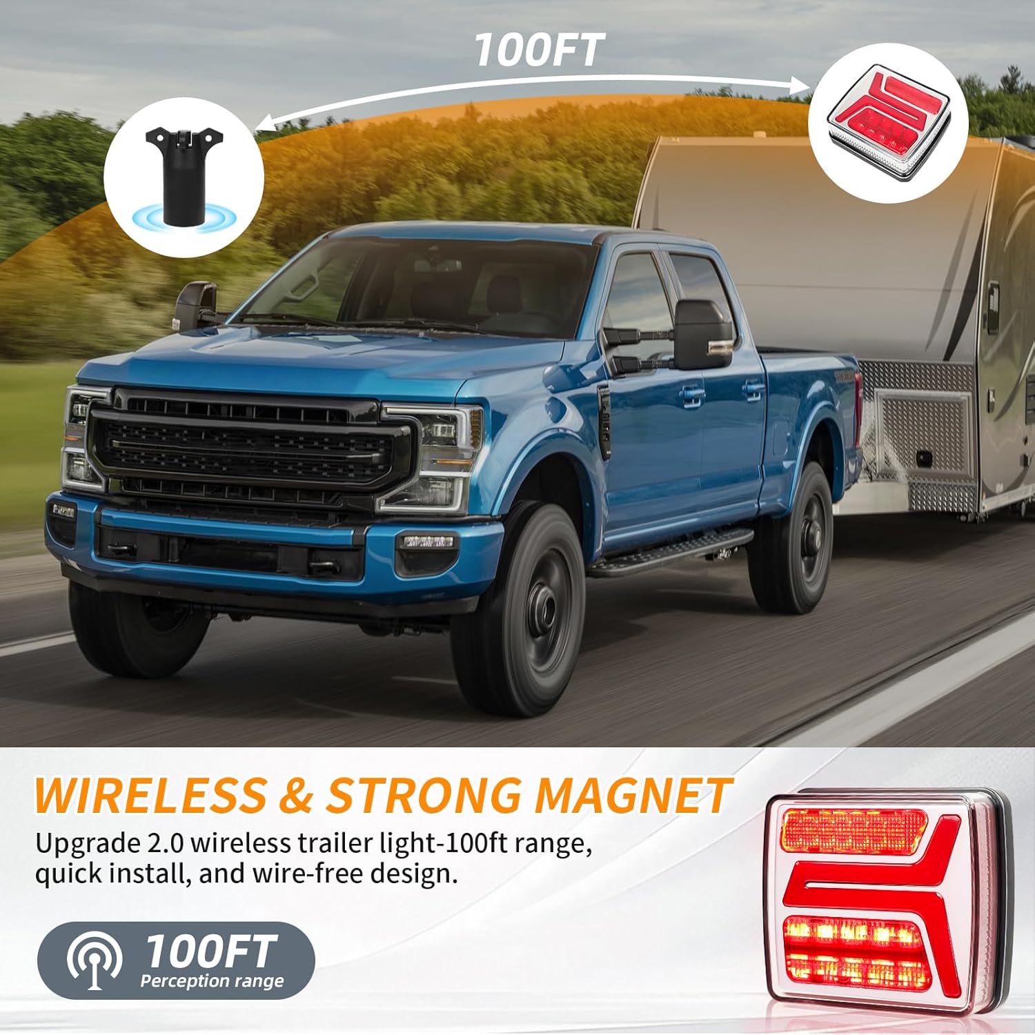Wireless Trailer Lights, Rechargeable LED Magnetic Trailer Light, Portable LED Tow Lights Kit for Towing RV Camper Boat Caravan