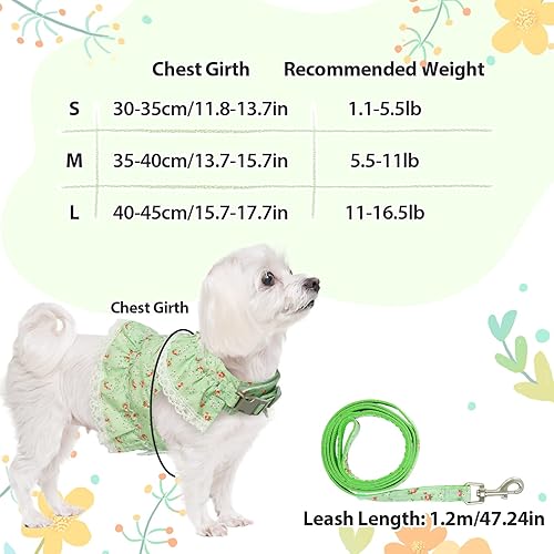 Miniatura 4 de Juego de arnés de vestido para perro con correa, arnés de cachorro de flores rosas, linda ropa de princesa de encaje para perritos, malla suave y