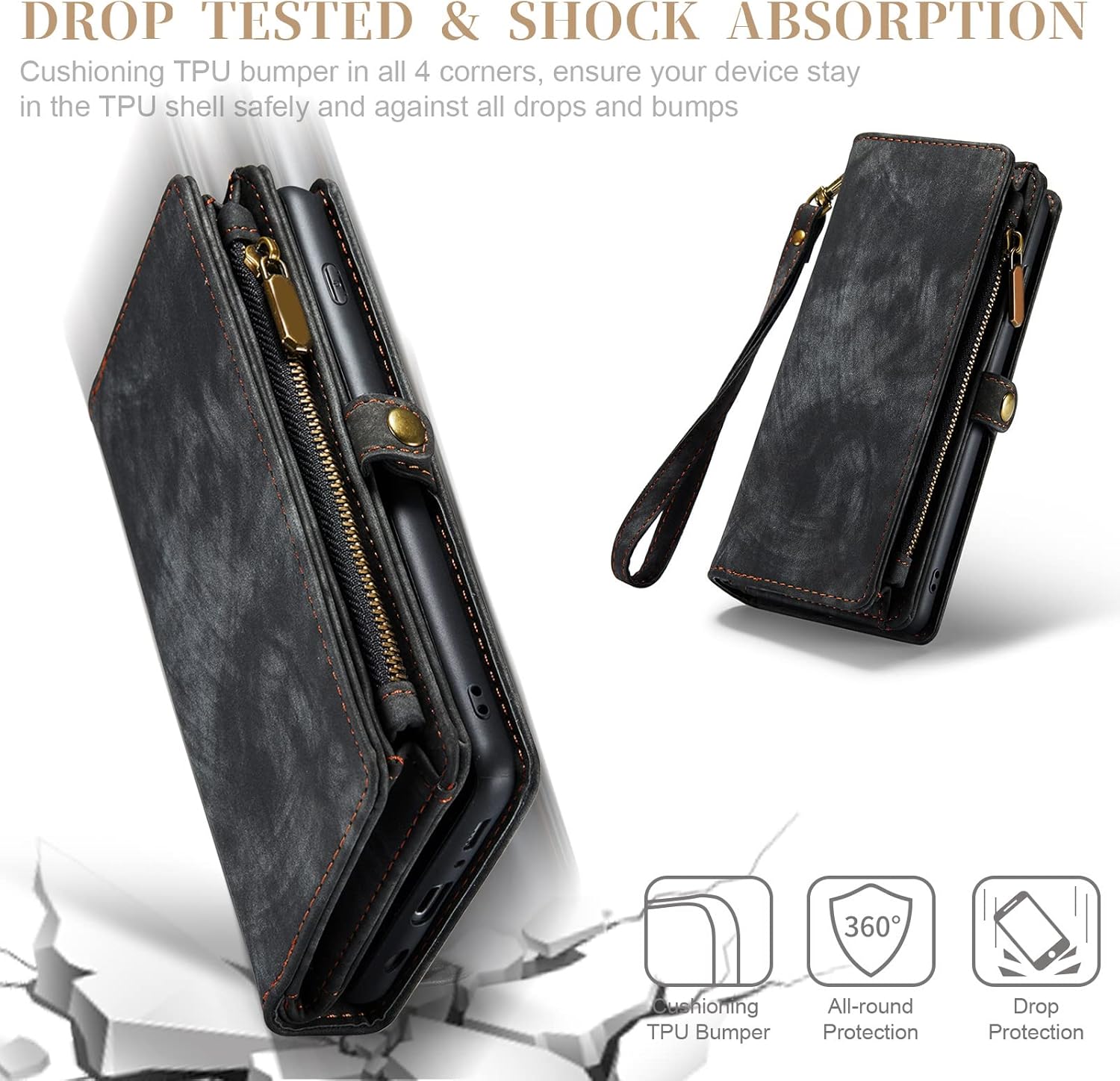Asuwish Phone Case for Samsung Galaxy S10 Zipper Wallet Detachable Cover with Tempered Glass Screen Protector and Flip Card Holder Cell Accessories Glaxay S 10 Edge Gaxaly 10S GS10 X10 Women Men Black