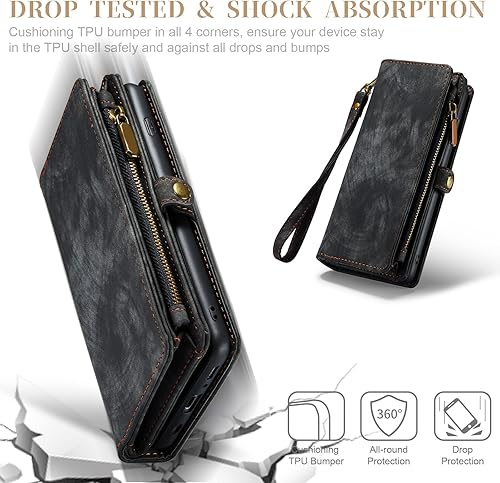 Miniatura 6 de Asuwish Funda de teléfono para Samsung Galaxy S10 con cremallera, funda desmontable con protector de pantalla de vidrio templado y tarjetero