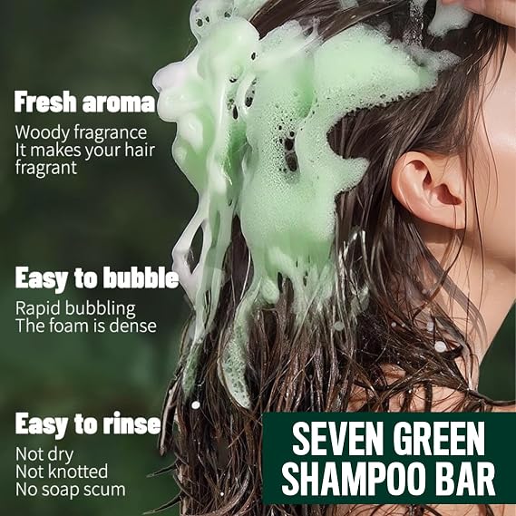 Nature Triangle Shampoo Bar with Foaming Nets, Nature Seven Green Soap Shampoo, Usman Grass Shampoo Bar, Calming & Strengthens Hair, Solid Shampoo and Conditioner Bars for All Hair Types
