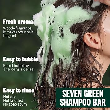 Nature Triangle Shampoo Bar with Foaming Nets, Nature Seven Green Soap Shampoo, Usman Grass Shampoo Bar, Calming & Strengthens Hair, Solid Shampoo and Conditioner Bars for All Hair Types