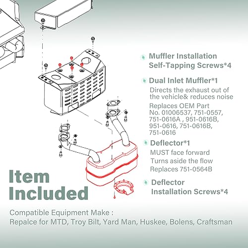 Miniatura 6 de 951-0616B 751-0616B Silenciador de escape Twin Entrada Reemplazar para Cub Cadet RZT50 RZT54 RZT42 RZT50KH Tractor de césped
