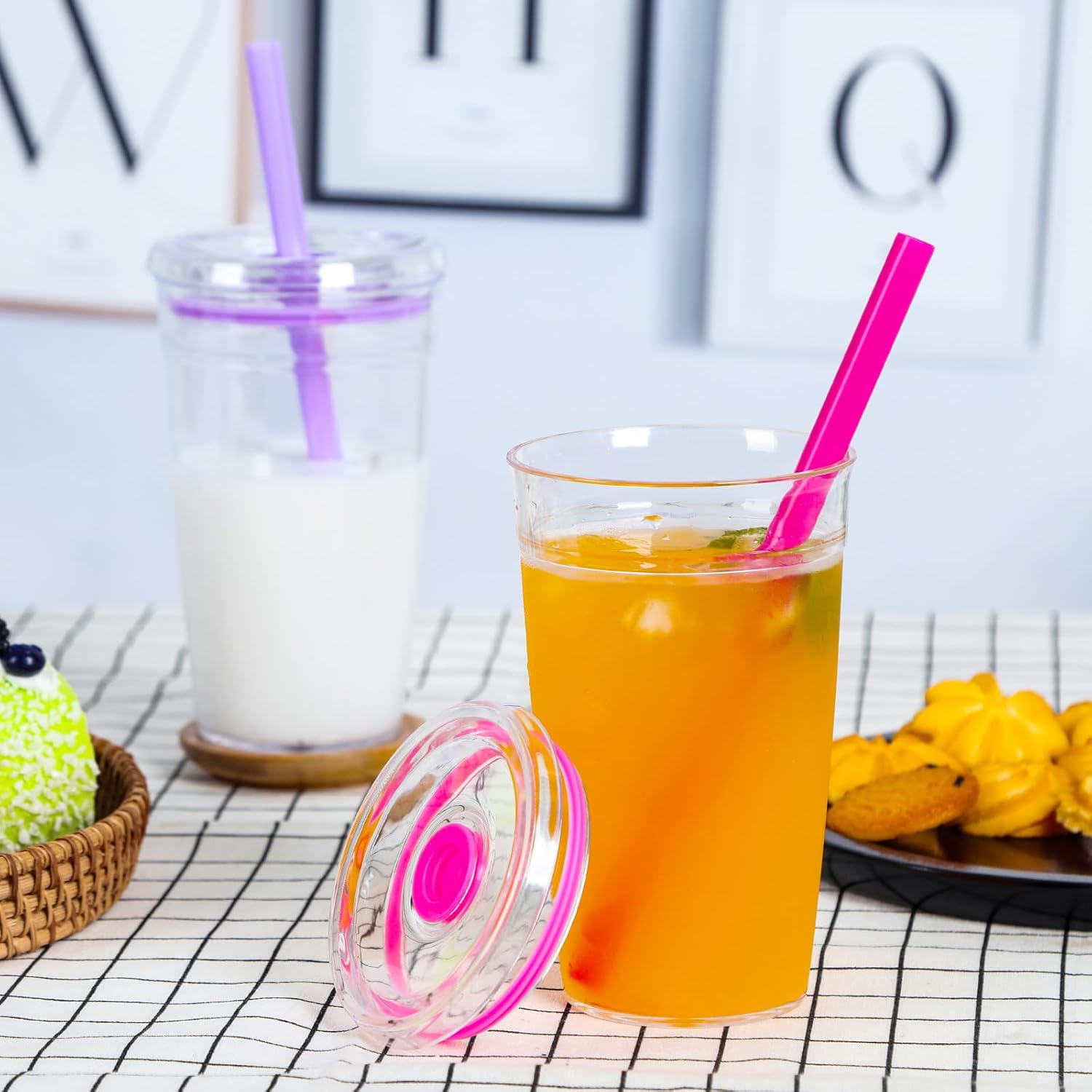 6 Pack 16Oz Acrylic Tumbler with Straw and Lid, Reusable Iced coffee Tumbler Cup, BPA-Free Clear Plastic Straw Cup for Coffee Milk Juice Smoothie - Image 5