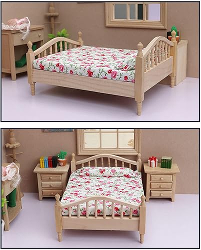Miniatura 9 de Cama doble de casa de muñecas 1:12, muebles de casa de muñecas para regalos de casa de muñecas 1:12