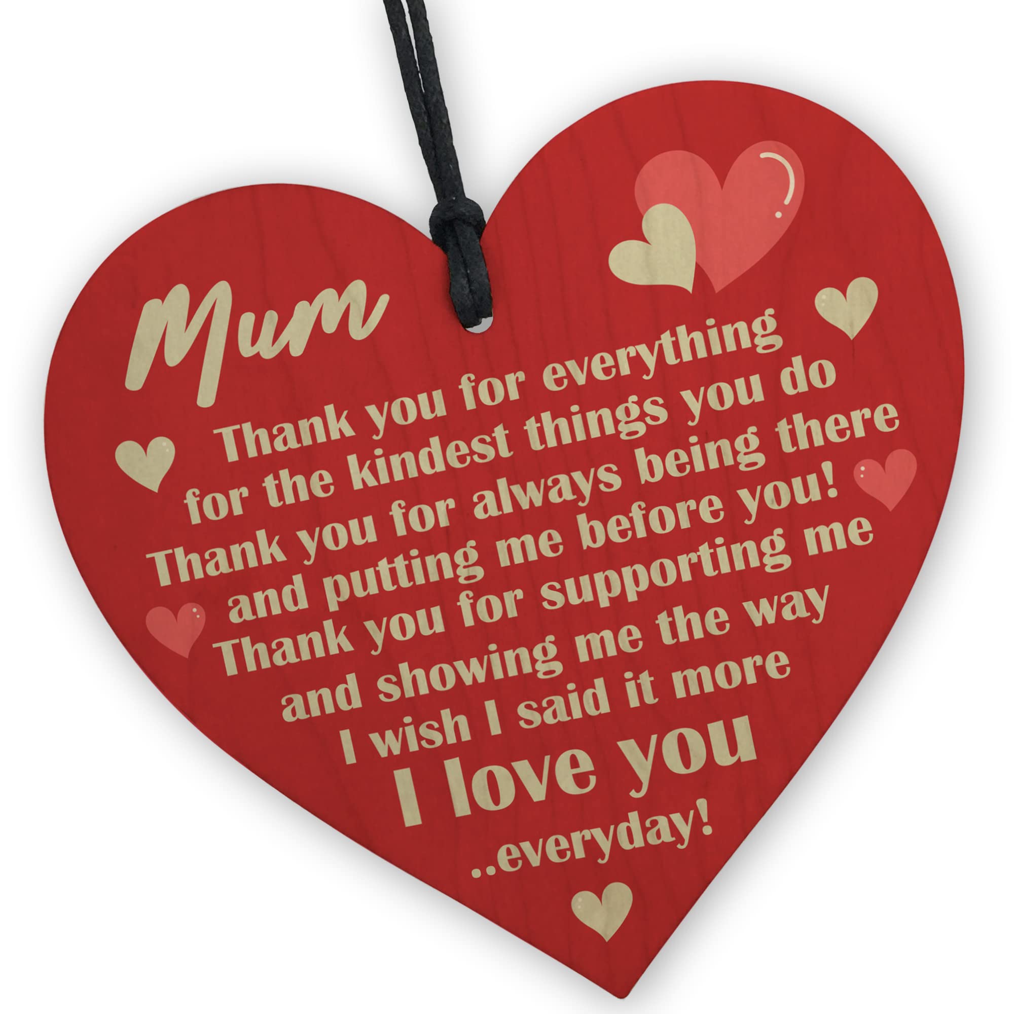 Red Ocean THANK YOU Gift For Mum Mummy Birthday Mothers Day Shabby Chic Wood Heart Plaque