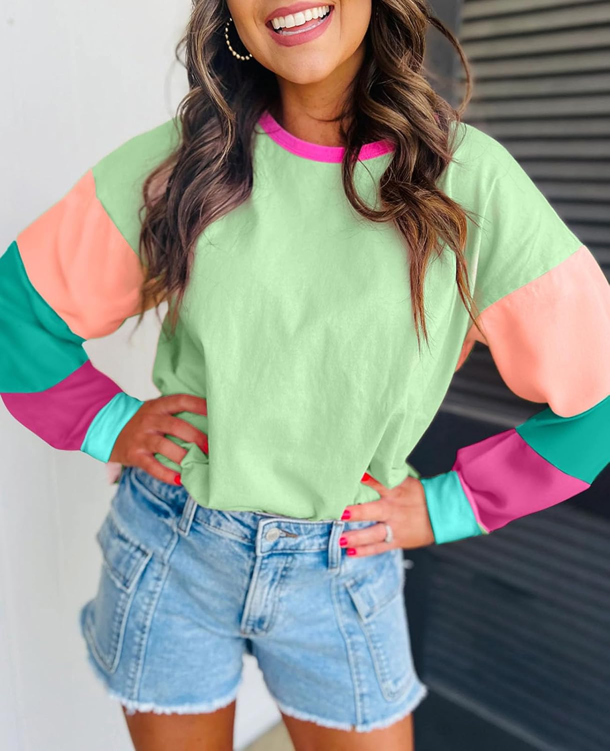 SELINK Womens Long Sleeve T Shirts Loose Fit Casual Fall Tops Trendy Colorblock Oversized Tshirts - Image 3