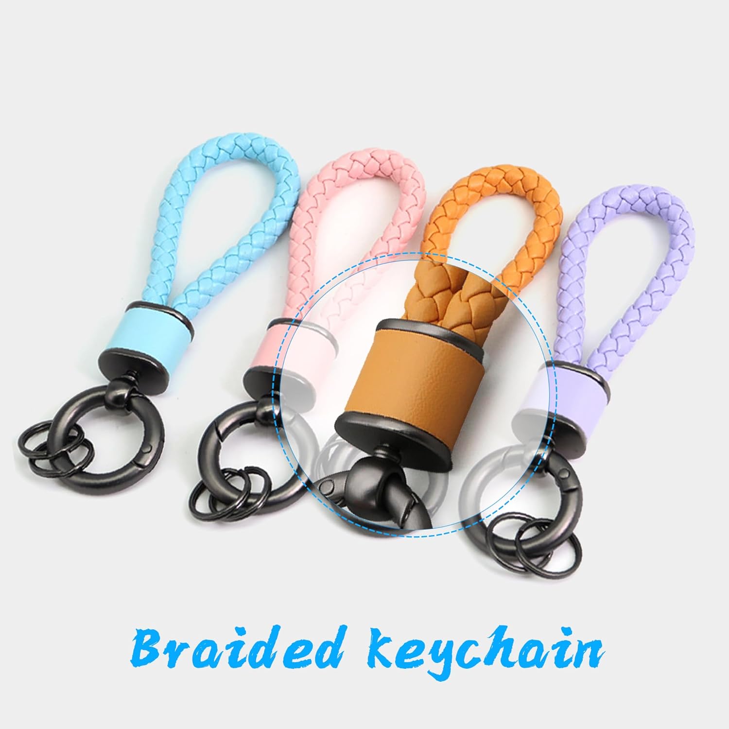 XIMEO Lanyard Keychain Strap – Braided PU Leather Keychain with Ring for Car Keys, House Keys, Bags, Daily Use - Image 4
