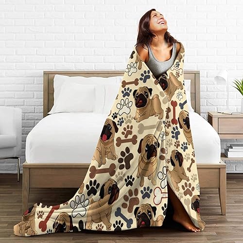 Miniatura 9 de Manta de pug cálida y mullida, ropa de cama ultra suave para dormitorio, sala de estar, sofá, niños y adultos, regalos para los amantes de los pug,