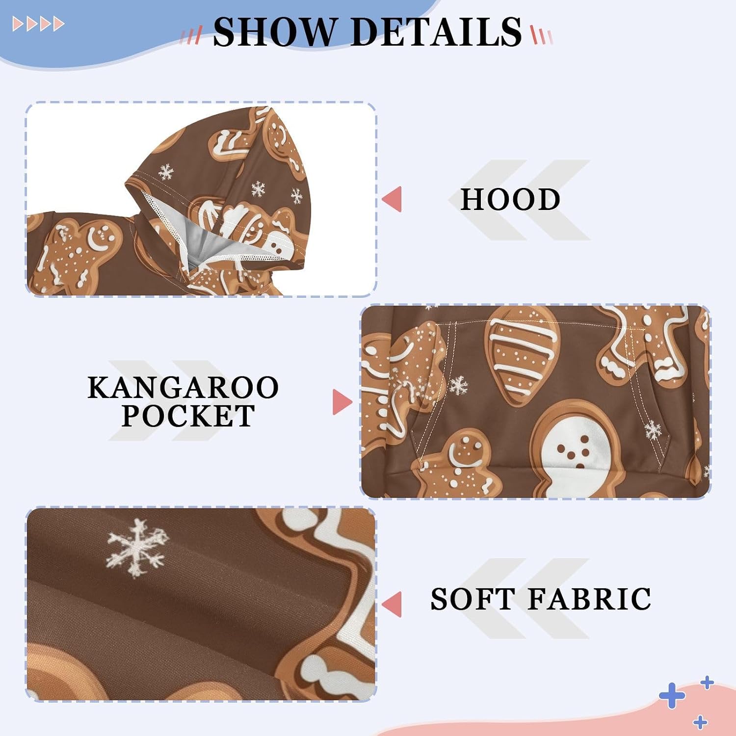 ZZXXB Lovely Gingerbread Kids Sweatshirts Boys Girls Hooded Kangaroo Pocket Pullover Tops XS-XXL