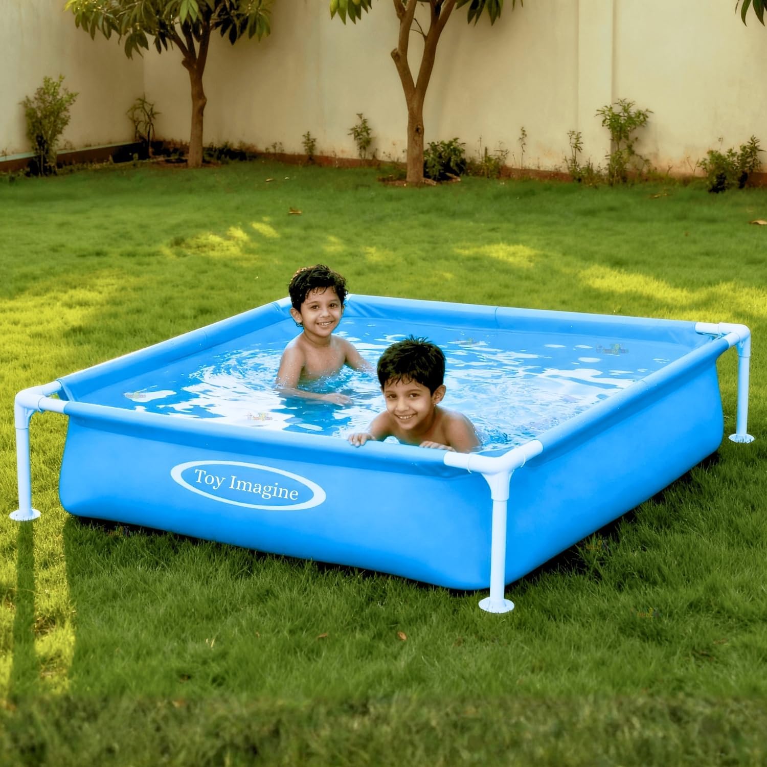 Mini Frame Pool Square Kids Portable Above-Ground Kiddie Pool, Steel Frame PVC Liner, Easy Setup Backyard Splash for Toddlers & Family (48" L x 48" W x 12" H) (4 feet)