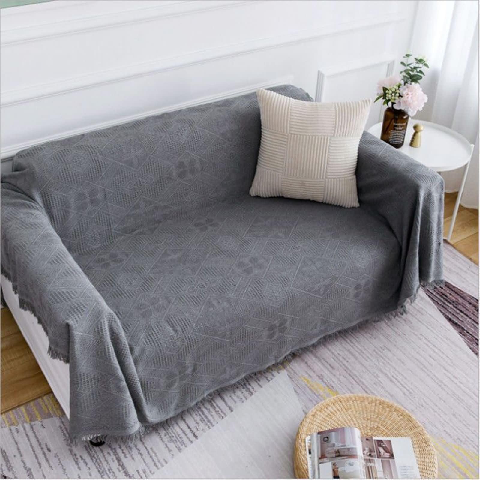 Copridivano 4 Posti Lenzuolo,Divano Copertura Grigio Copridivano Cotone Motivo a Rombi,4 Posti(230x340CM)