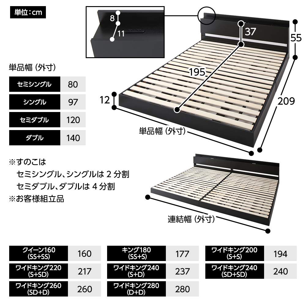 Amazon｜ベッド ワイドキング200(シングル+シングル) ベッドフレーム 