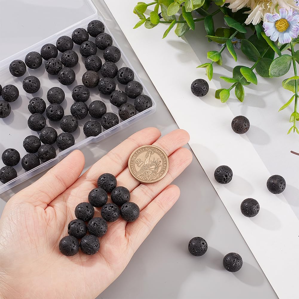 NBEADS 10 Fili Di Perle Di Lava Naturali, 6mm, Foro 1mm, Circa 62 Perle Per Filo, Per Gioielli Fai Da Te