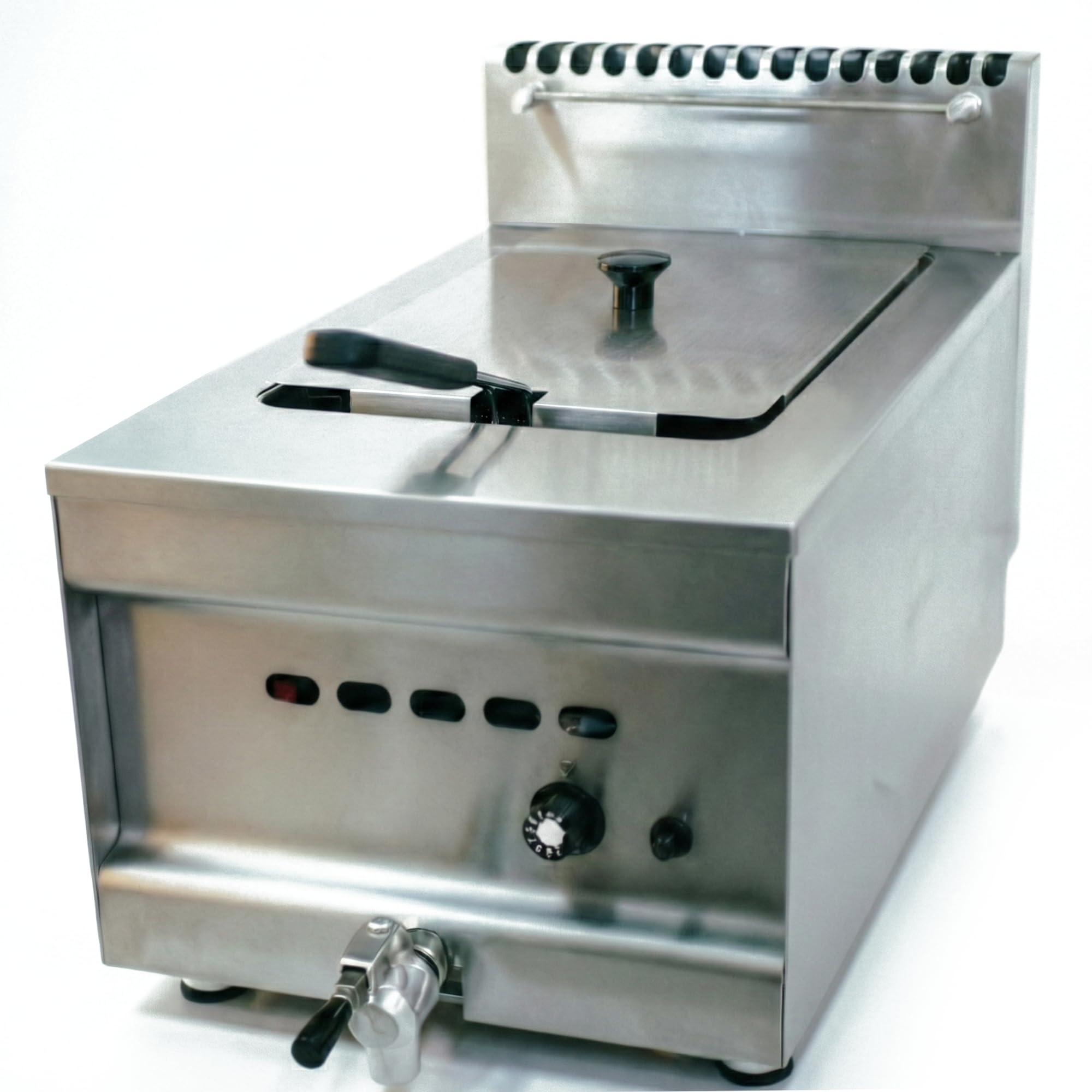 MBH Friggitrice a gas professionale 10 litri 1 tini con rubinetto di svuotamento per alberghi. Friggitrice da tavolo industriale per cucina bar e ristorante.