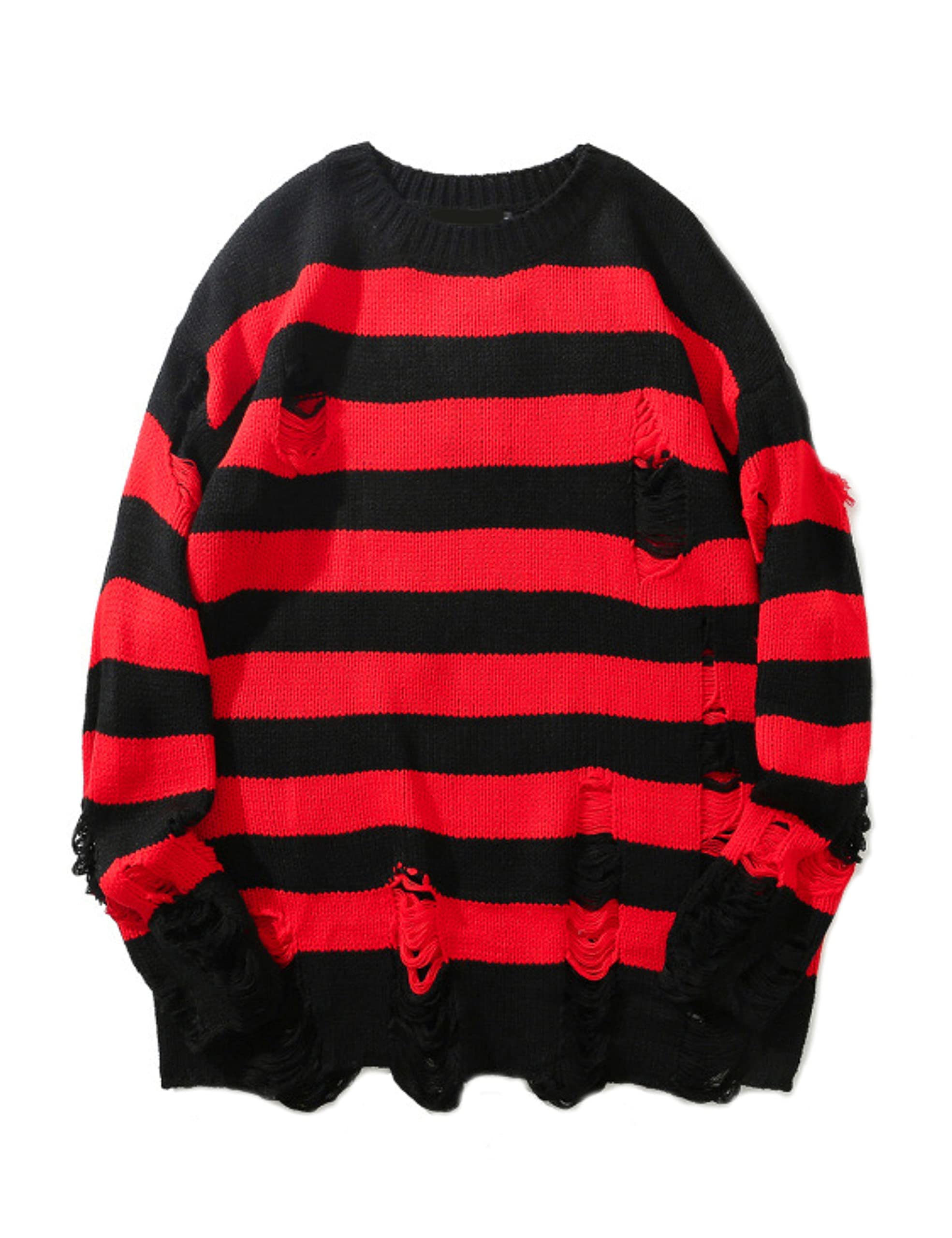 Zhiyouniwomens Punk Gothic Sweater Loose Oversized Striped Ripped
