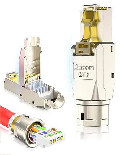 AMPCOM STP CAT6 RJ45 Conector de aleación de zinc sin herramientas Ethernet Terminación de campo Enchufe modular -6 unidades