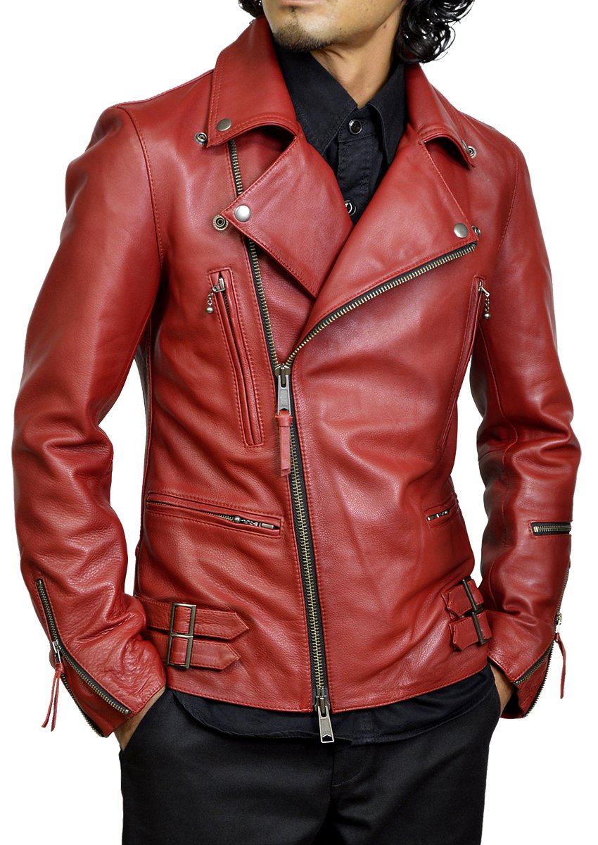 美品 超希少XL R.NEWBOLD カウレザー ダブルライダースジャケット 赤 美品 超希少XL R.NEWBOLD カウレザー ダブルライダース