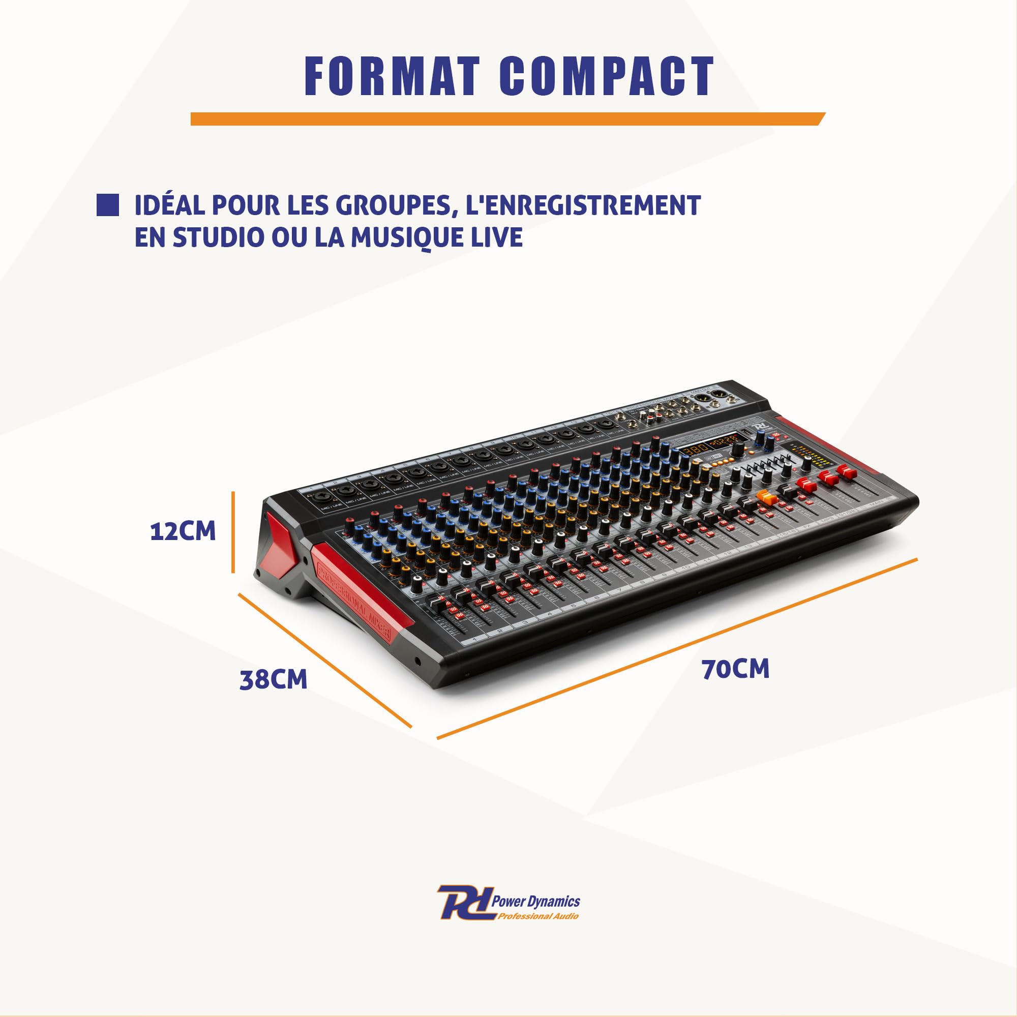 Power Dynamics PDM-T1604 Console de Mixage 16 Canaux - avec Streaming Bluetooth, Egaliseur Graphique 7 Bandes, MP3, Sortie USB, Sortie Casque Jack 6,35mm, Idéal pour Studio d'Enregistrement