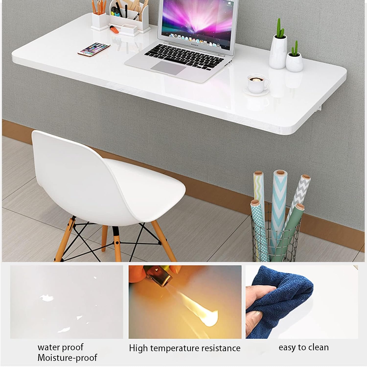 壁掛け折りたたみテーブル、狭いスペース用の折りたたみフローティングデスク - ランドリー折りたたみテーブル、ドロップリーフテーブル