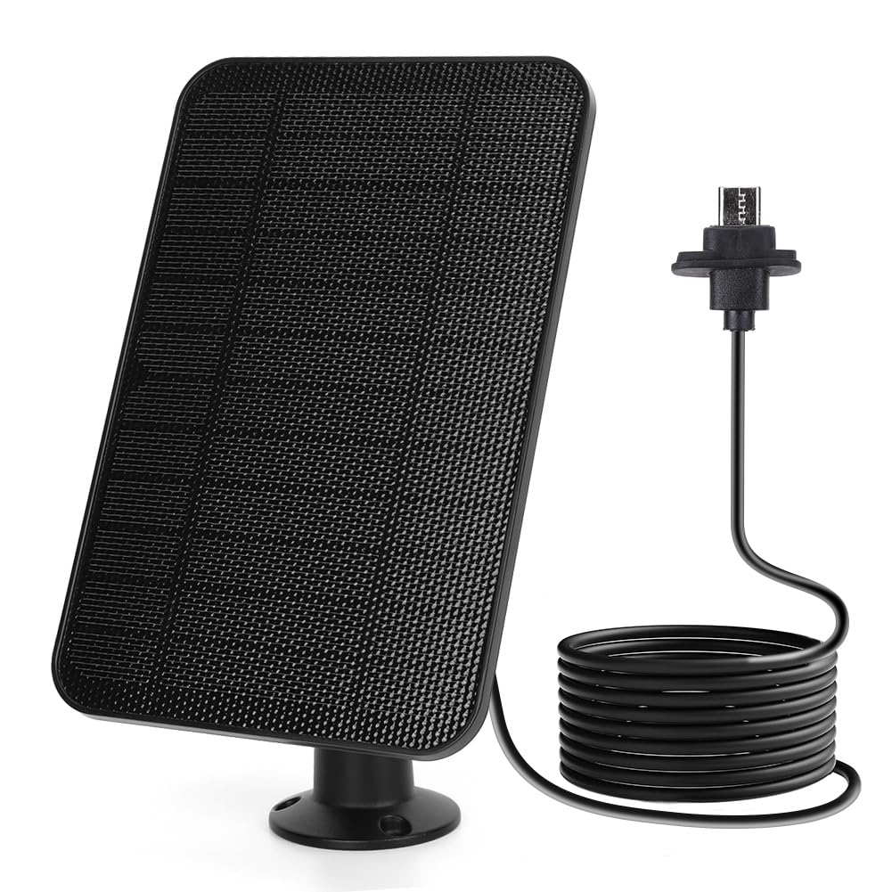 Fiorky Black 4W 5V Solar Panel For Security Camera, Solar Panel Ip65 Waterproof Solar Panel Charger 360° Adjustment Mount With Rubber Plug For Blink Outdoor 4 (4Th Gen)
