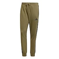 adidas Homme Essential Three Stripes Fleece Pant, Olive Strata/Black