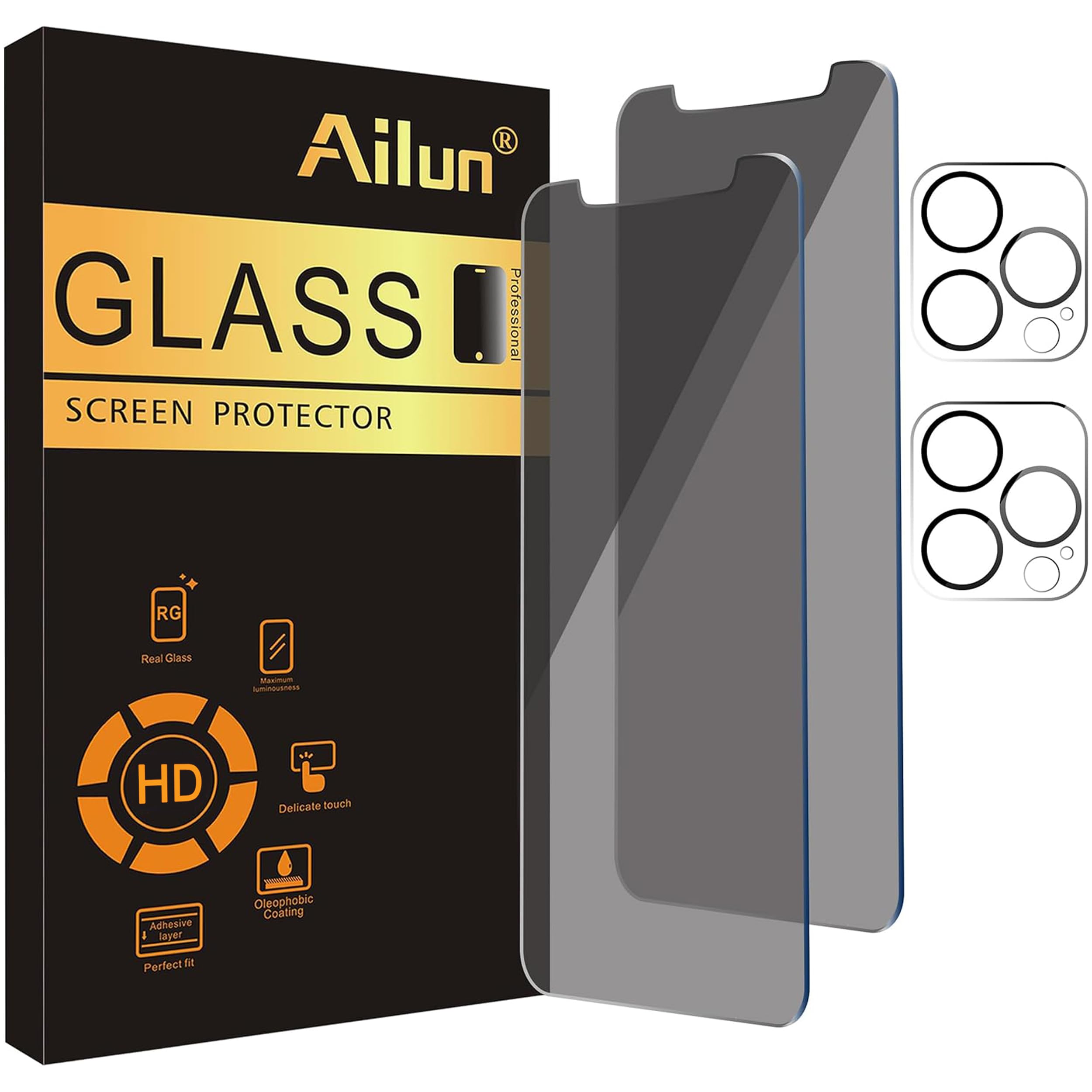Ailun Privacy Screen Protector +Camera Lens Protector for iPhone 12 Pro Max | 2+2 Pack, Anti Spy Private Tempered Glass Film, HD