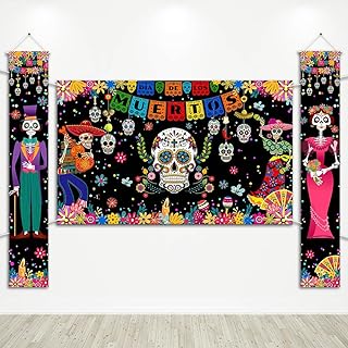 Avezano Day of The Dead Decorations Dia de Los Muertos Banner&Porch Signs Kit for Mexican Dia de Los Muertos Party Decor Day of Dead Hanging Banner Indoor Outdoor Supplies
