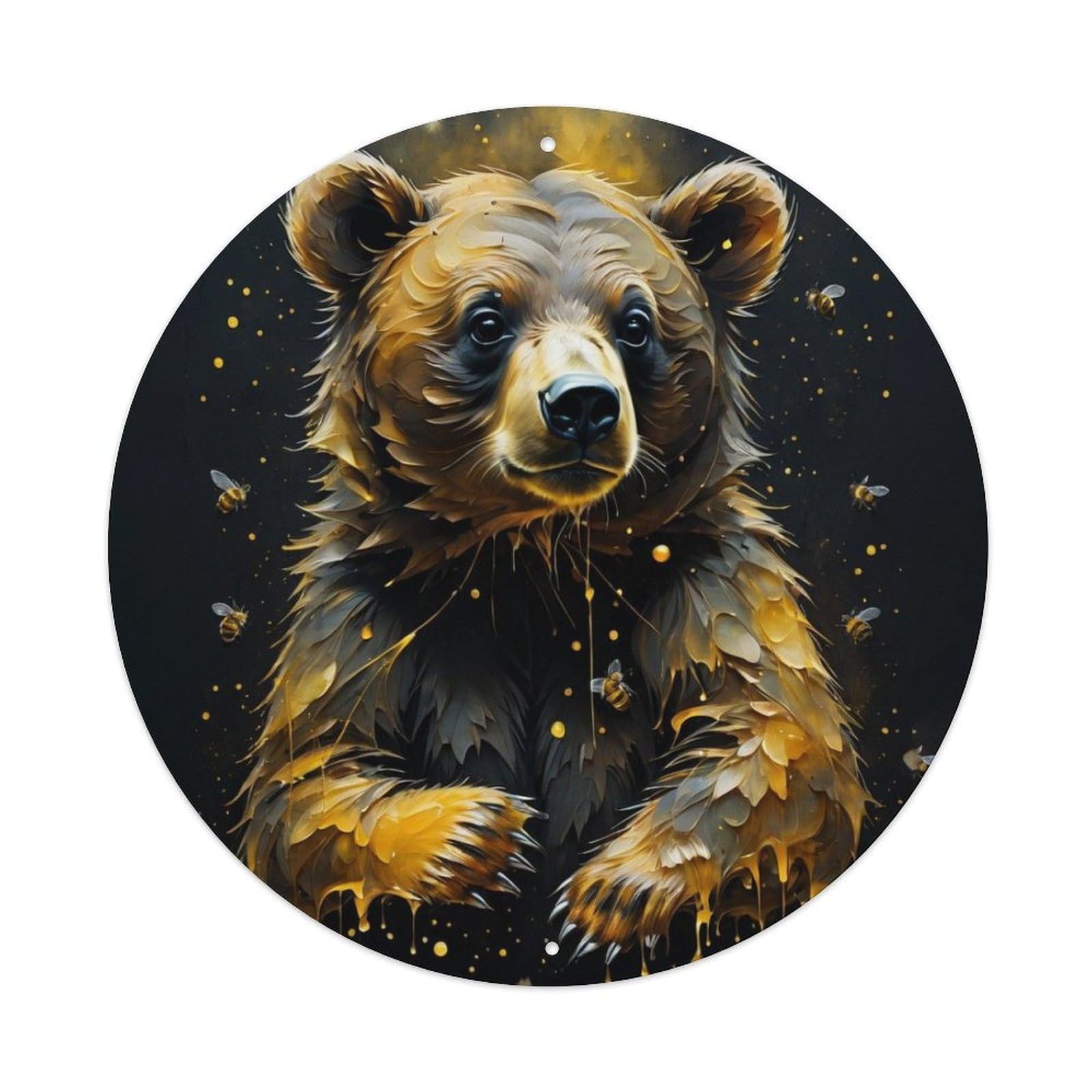 Animal Brown Bear Honey Bee Vintage Metal Tin Sign Plaque Wall Decor for Cafe, Club Bar, Office, Garden Metal Poster 8x8Inch