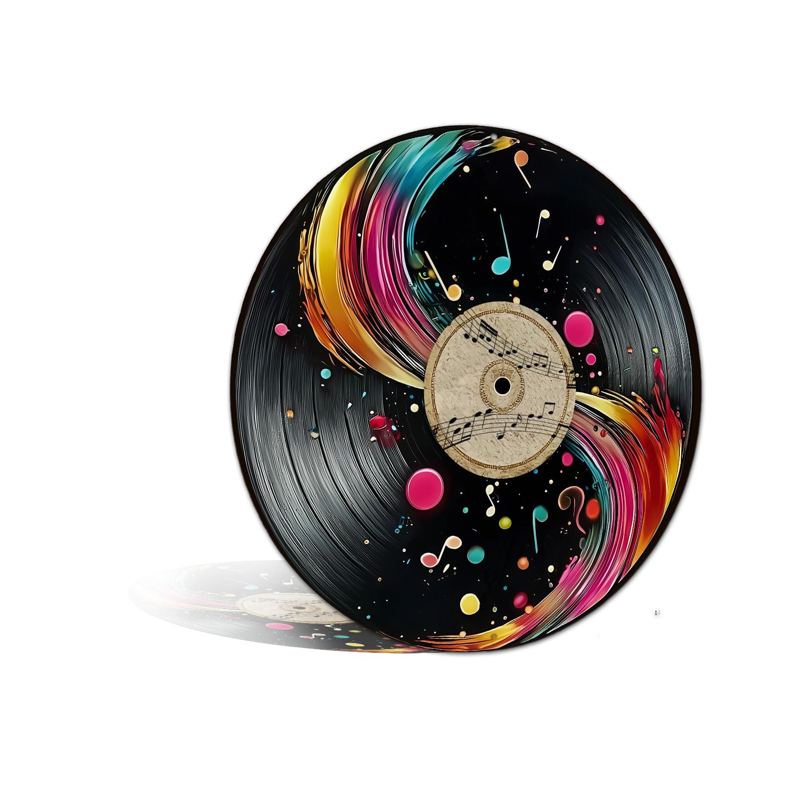 Colorful Vinyl Record Music Notes Metal Fun Aluminum Sign Wall Decor for Bar, Cafe, Living Room - 8x8 Inches Vibrant Music-Themed Wall Art (25244)