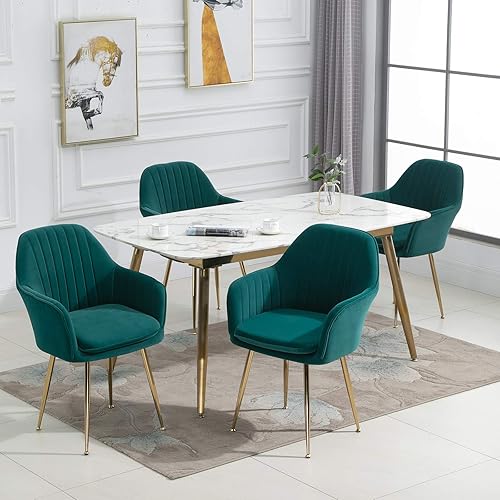Miniatura 20 de ECOTOUGE Juego de 6 sillas de comedor modernas, sillas de comedor tapizadas con patas de metal dorado, sillas de cocina de terciopelo mate para mesa