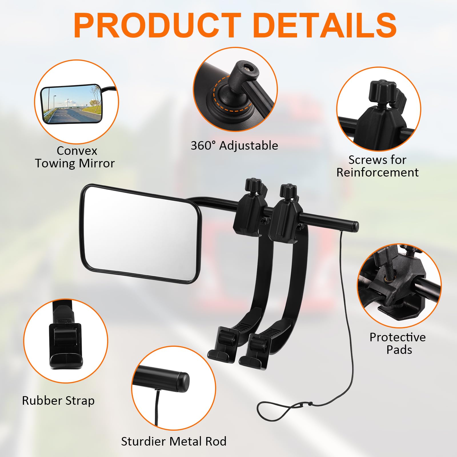 Espejo retrovisor de caravana, espejos de remolque, juego de 2 espejos exteriores, camping coches retrovisores, espejo de extensión ajustable con correas para caravanas, remolques, autocaravanas