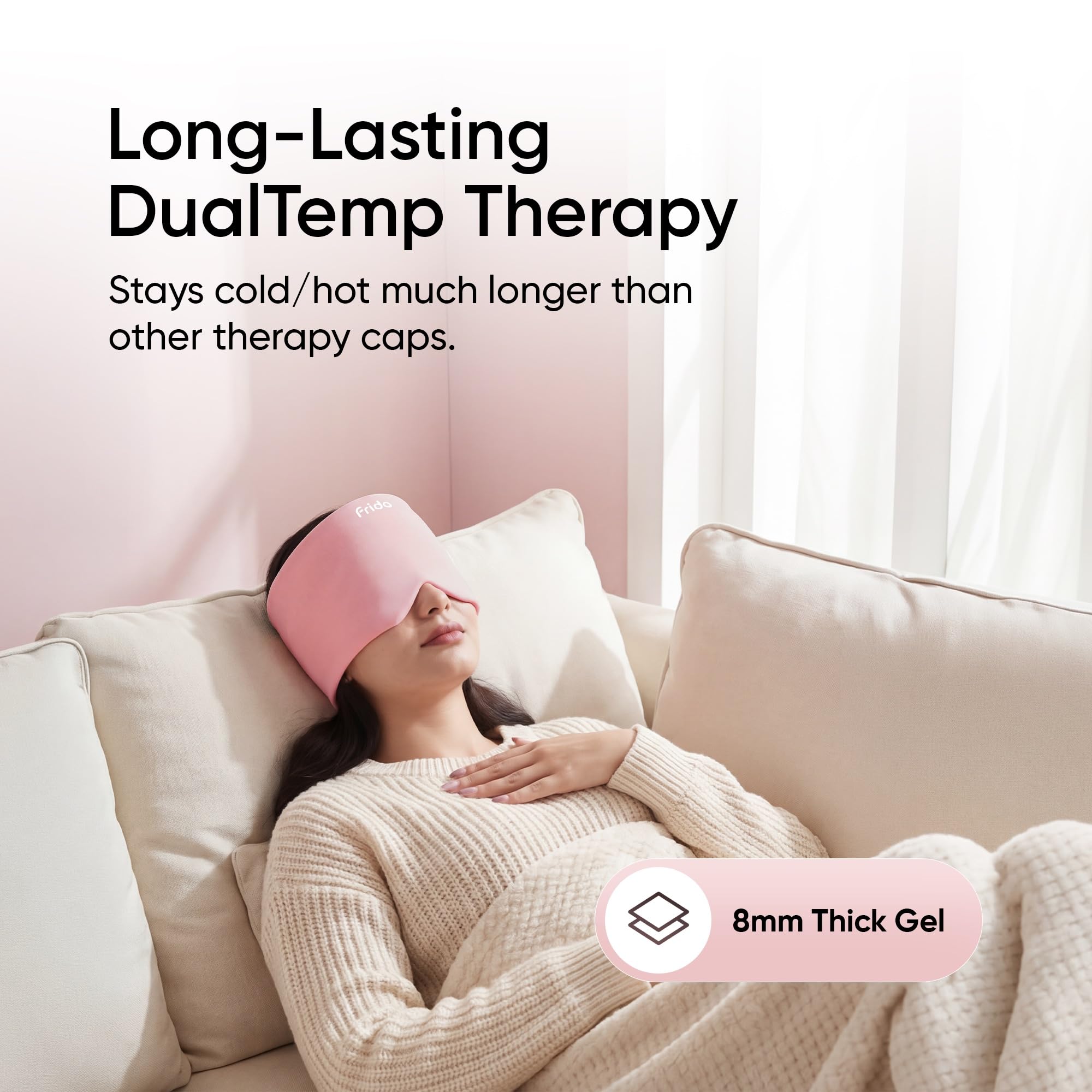 Frido Hot & Cold Therapy Cap | 360° Full Head Coverage | Reusable Cooling & Warming Cap with Gentle Compression | Pink — Amazon image 7