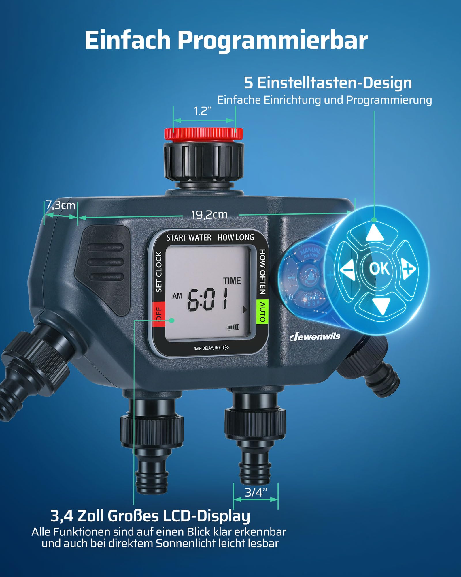 DEWENWILS Arroseur programmable 3 Zones, programmateur d'eau avec 4 procédures p DEWENWILS Arroseur programmable 3 Zones, programmateur d'eau avec 4 procédures p