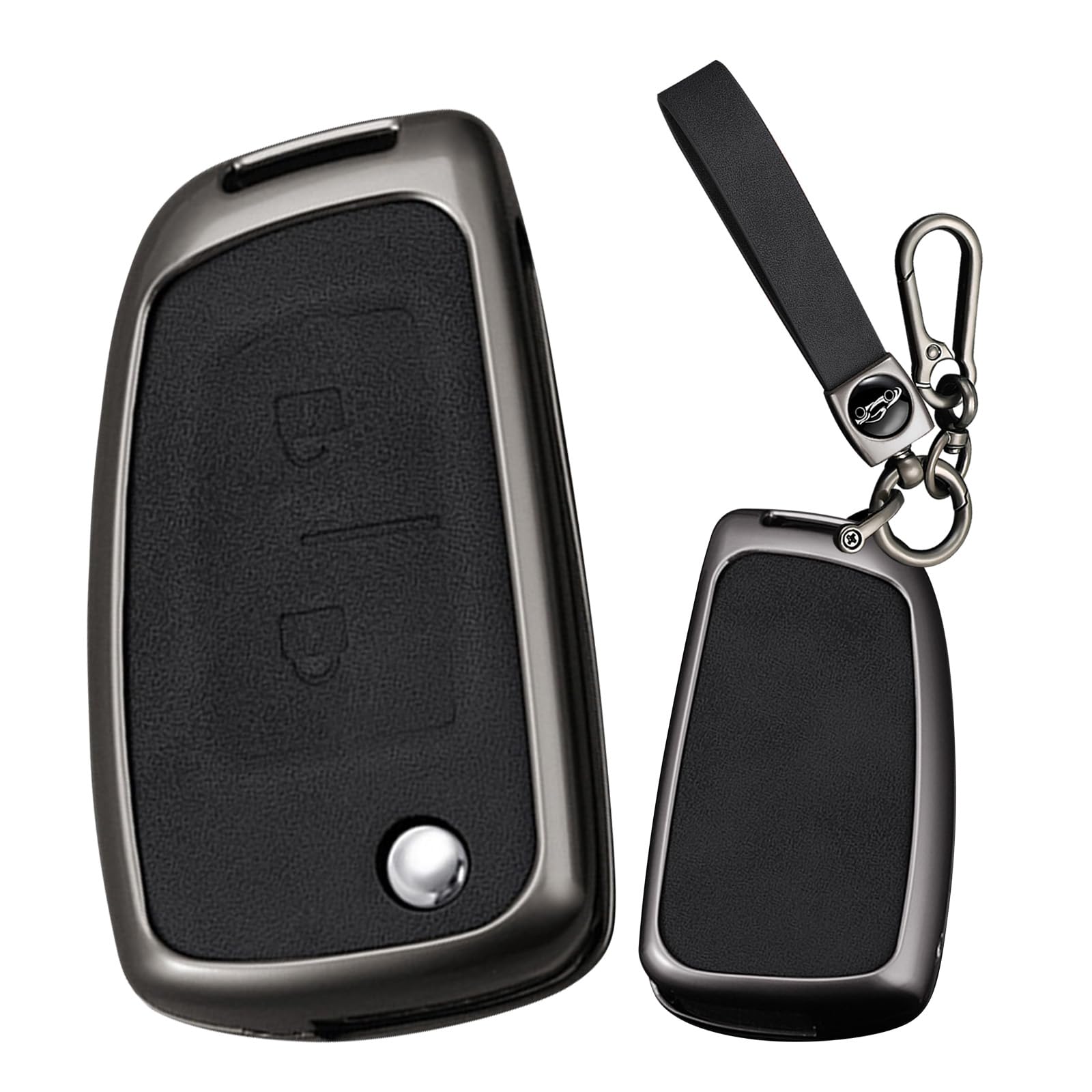 Key Fob Cover with Keychain 2 Buttons Fit for Nissan Juke F15 Pulsar C13 Qashqai J11 Zinc Alloy Remote Keyless Key Case Key Sleeve Key Fob Case Protection Shell-A Black