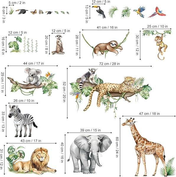 decalmile Wall Stickers for Children Jungle Animals Tree Branch XXL Wall Sticker Safari Elephant Leopard Giraffe Wall Decoration Baby Nursery Bedroom Children - 4