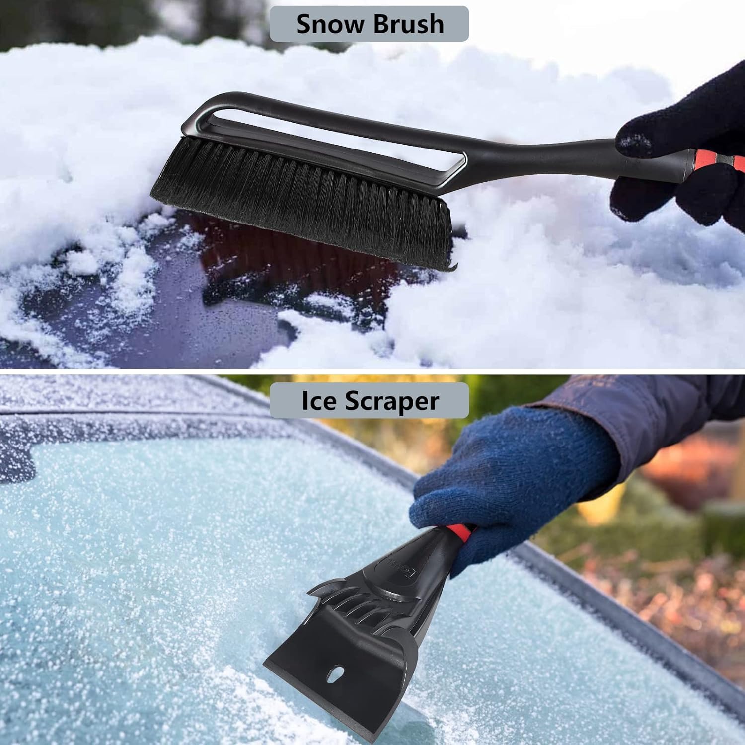 FOVAL Eiskratzer Schneebürste (68,6 cm), breiterer Schneeschaber (12 cm Breite), Schneeräumungs-Autobürste mit bequemem Schaumstoffgriff für Autos, LKWs, SUVs, Windschutzscheibe, Fenster –