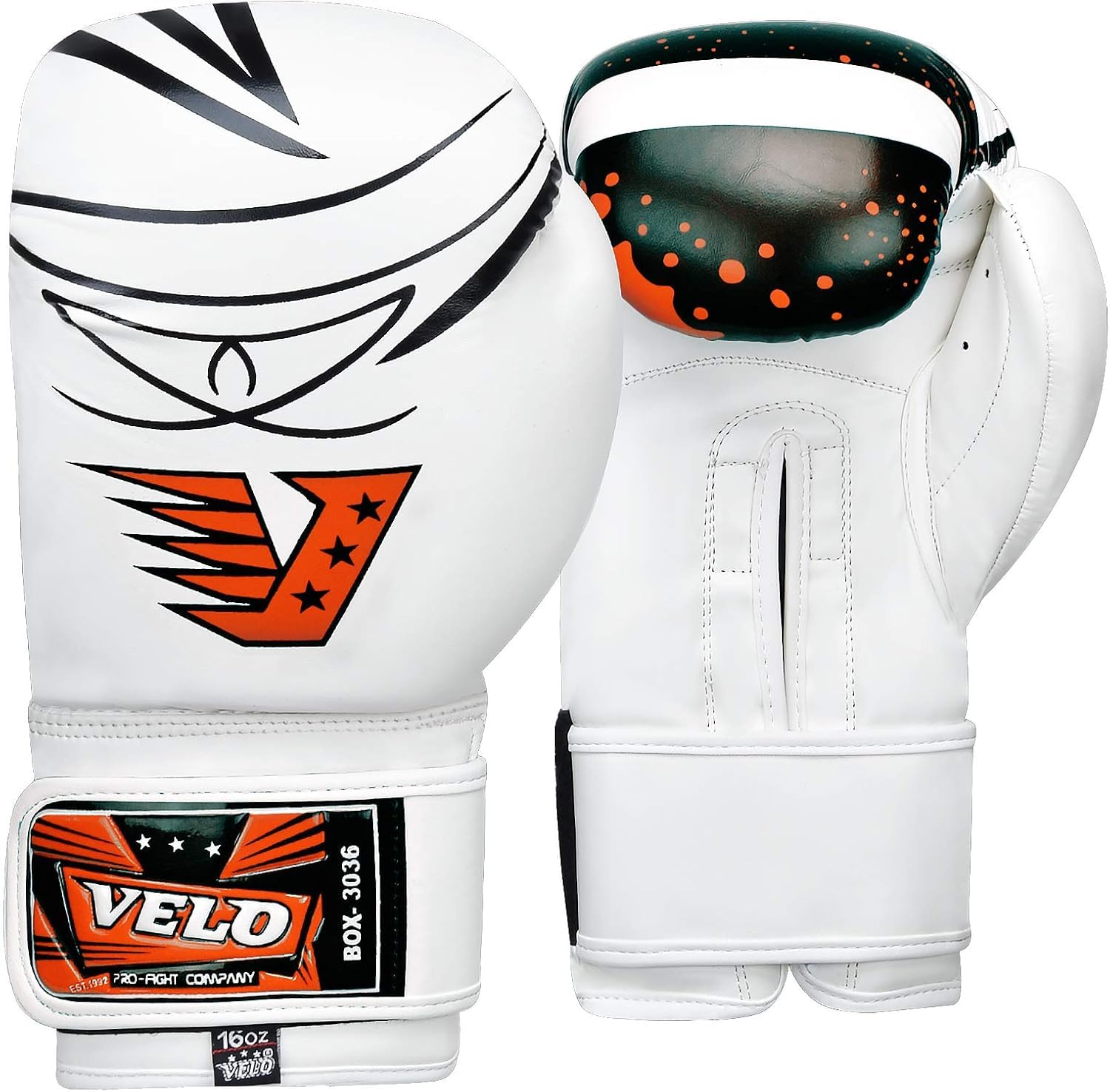 VELO Vivid Impact Series Boxing Gloves - Funky Contemporary Design in Orange, Red, Blue, Yellow DX Leather - Sizes 4oz 6oz 8oz 10oz 12oz 14oz 16oz Including Kids Sizes (Orange, 12oz)