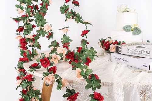 Miniatura 7 de Miracliy Paquete de 8 guirnaldas de flores de 65 pies, flores artificiales de plástico para decoración de bodas, telón de fondo de cabina de fotos