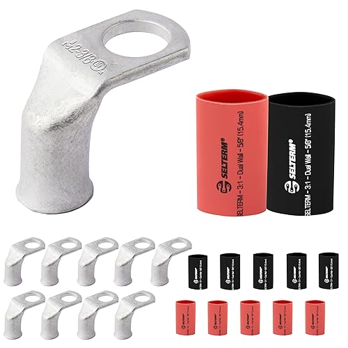 Miniatura 247 de SELTERM - Terminal en anillo de grado marino UL 2/0 AWG 3/8 pulgadas (25 uds) para batería, terminal tubular de cable eléctrico, conector calibre