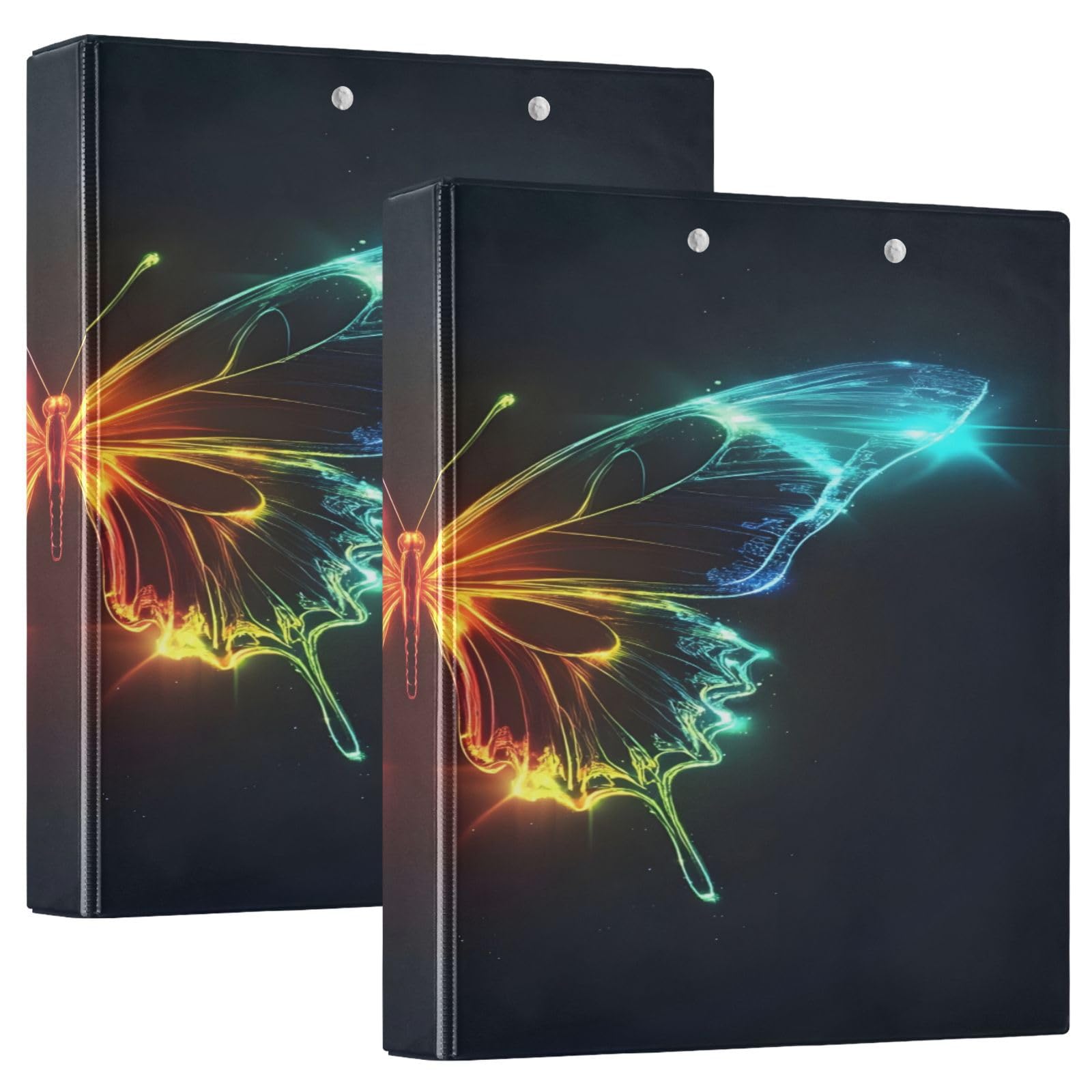 Lot de 2 classeurs de recettes en forme de papillon fluo, grands anneaux