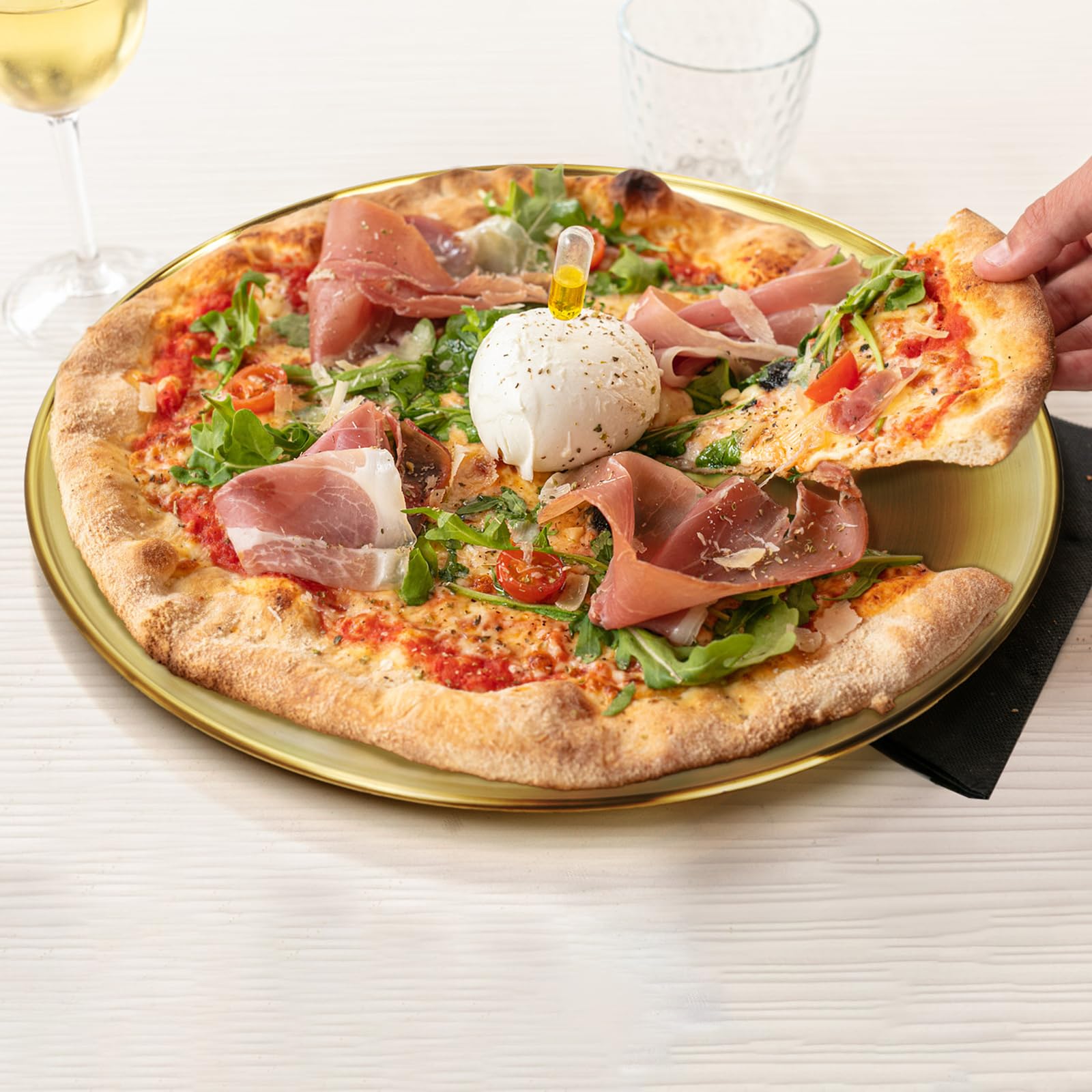 TOPZEA Paquete de 4 sartenes de acero inoxidable para pizza, bandeja de pizza de 12 pulgadas, bandeja redonda para pizza, bandeja para hornear alimentos, para pizza, pastel, galletas, postres, horno y