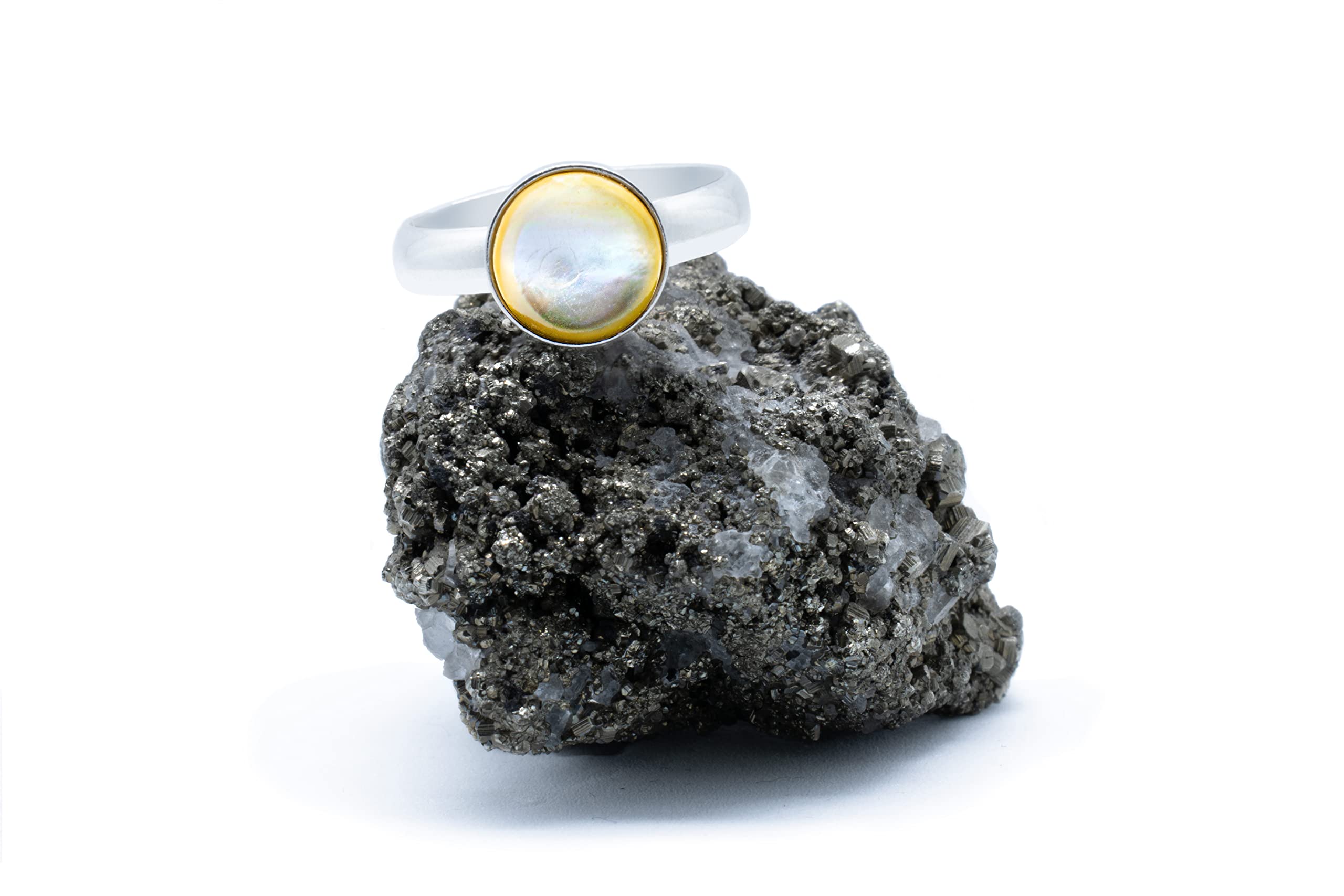 Anillo de Plata 925 con Madreperla Blanca (Nácar - Piedra Natural) 8x8mm- Disponible Anillo Ajustable y Fijo, Tamaño de XS a XXXL, para Hombre, para Mujer - Caja Regalo Gratis