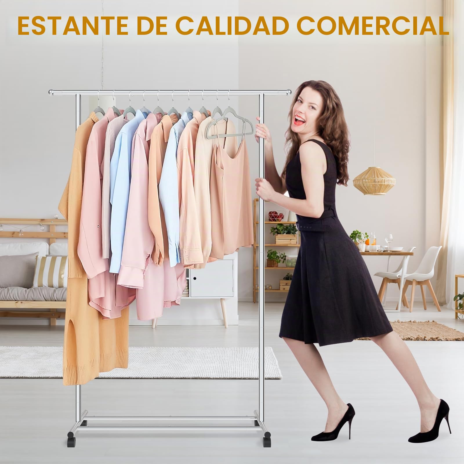SAN LIKE Burro Ropa, Perchero de Ropa con Ruedas, perchero de metal con ruedas, barra para ropa estable con extensible, perchero para dormitorio