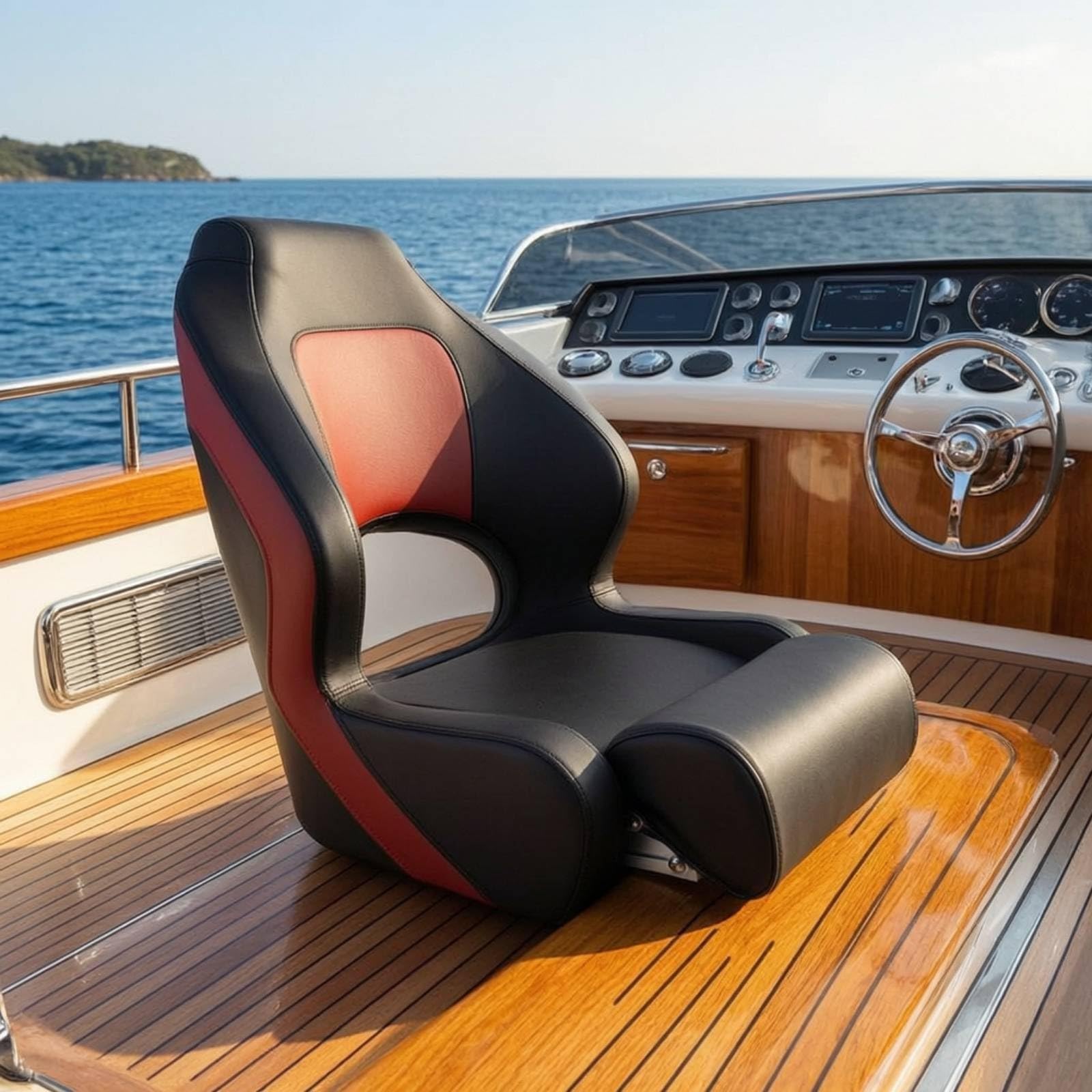 Sedile Timoniere Barca Seduta Imbarcazione Sedia Capitano Poltrona Barca Imbottita in PU con Schienale Alto Contornato Supporto Ergonomico E Base